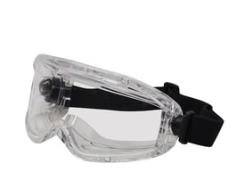 Activewear Space 4080-beskyttelsesbrille med klar linse, gennemsigtigt stel og sort, justerbart nakkebånd.