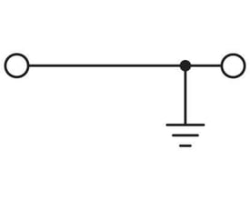 Diagram af en Phoenix Contact MSLKG 2,5 jordklemme, der viser elektrisk forbindelse til jord med skruetilslutning.