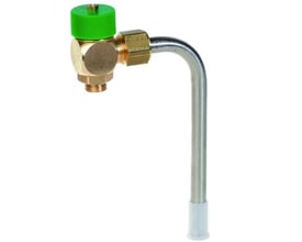 Honeywell prøvehane V4250 med 1/4" tilslutning og grønt håndtag i kunststof plast.