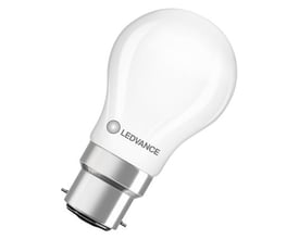 Osram Ledvance LED kronepære med mat finish og B22d sokkel, viser det moderne filamentdesign.