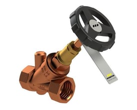 Kemper Weser fristrømsventil i rødgods med indvendigt 1/2" gevind og drejehåndtag i sort. Ventilen er forberedt til aftapventil.