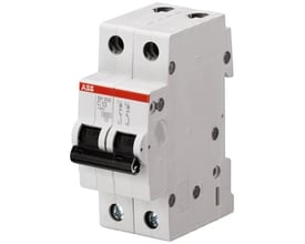 ABB automatsikring SH202-C13, 2-polet, 13A, C karakteristik, 6kA og 400V AC med synlige betjeningshåndtag og terminaler.