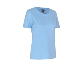 ID Identity T-shirt Pro dame i lys blå, størrelse 6XL, med rund hals og korte ærmer, præsenteret på hvid baggrund.