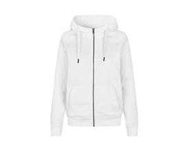 ID Identity dame hættecardigan i hvid, størrelse XL, med gennemgående lynlås og kængurulomme.