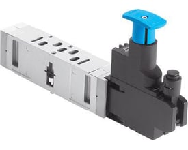 Festo reguleringsplade VABF-S3-1-R2C2-C-6 til ventilterminal, med blå betjeningsknap og standard portmønster.