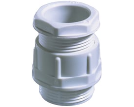 Kleinhuis polyamid forskruning med PG7 standard og gevind i hvid plast, vist forfra med en lys baggrund.