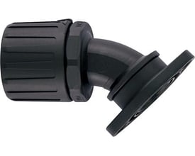 HellermannTyton sort PA66 forskruning med 45° vinkeltilslutning og flange, IP66 godkendt.