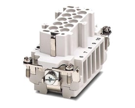 Bagfra visning af Phoenix Contact HEAVYCON kontaktindsats HC-B 10-I-UT-F, med nummerering fra 1 til 10 ved skruetilslutningerne.