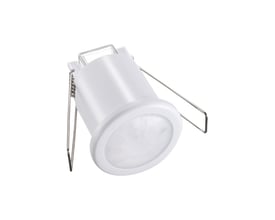 Hvid V-TAC PIR loftsensor med metalclips til montering, vist isoleret på hvid baggrund.
