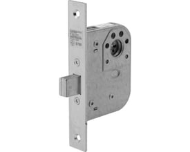 Assa Abloy låsekasse 8788 med blik til gør-det-selv-brug, vist forfra med lang frontplade og udstående låsebolt.