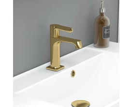 Dansani overløbsroset i messing til hvid porcelænsvask, måler 30x30x15 mm.