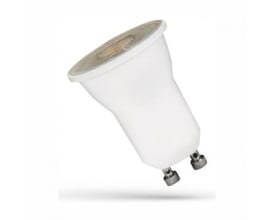 SpectrumLED Mini GU10 LED-spot på 4 W med 4000 K lys og 300 lumen, vist skråt forfra med hvid krop og GU10-fatning.