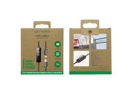 Emballagen til det sorte 4smarts ScreenCord USB-C-kabel viser kablet med display samt oplysninger om 240 W og længde.