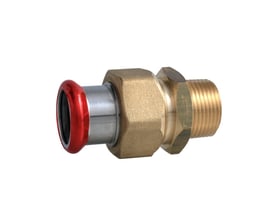 Unico forzinket union med messingomløber, 54mm x 2" udvendigt gevind og pressmuffe. Den røde ring indikerer pressforbindelsen.