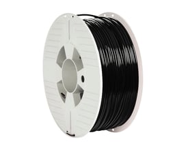 Verbatim 3D printer filament i PET-G, 1,75 mm diameter, 1 kg spole i blank sort farve på hvid baggrund.