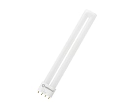 Ledvance DULUX LED-rør med 2G11-sokkel og to hvide parallelle rør, set skråt med stifterne synlige.