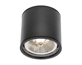 Sort SpectrumLED AR111-loftlampe i aluminium til påbygning med GU10-fatning og rund reflektor.