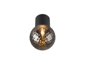 SLV VARYT CL loftlampe i sort med en rund, tekstureret skærm i røgfarvet glas, der viser en oplyst E14 pære.