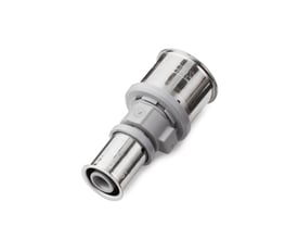 Roth 26 x 16 mm KU-samlemuffe i metal og grå plast, designet til alu-laserplus presfittings.