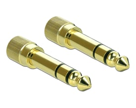 To DeLock 6.35 mm stereo plug til 3.5 mm jack adaptere i guld, viser hanstikket med riflet greb.