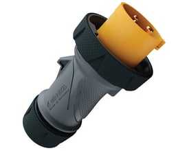 Mennekes PowerTOP Xtra CEE-stikprop med gråt ergonomisk hus og gul 16A-tilslutning til 110V.
