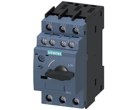 Siemens 3RV2 motorværn, størrelse S0, 27-32A, med skrueterminaler og drejeknap til ON/OFF og tripped funktion.