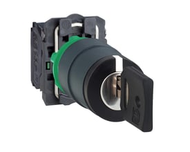 Schneider Electric nøgleafbryder XB5AG33 i kunststof med 2NO kontakter og Ronis 455 nøgle, tre faste positioner.