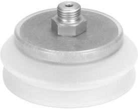 Festo vakuumsuger VASB-125-3/8-SI-B med 125 mm diameter og en 25 mm højdekompensator i en hvidlig gummimateriale.