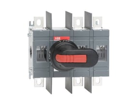 ABB 3-polet lastafbryder på 250A til bundmontering, med sort drejehåndtag og tydelig ON/OFF markering.