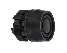 Schneider Electric Harmony sort trykknaphoved med 22mm diameter og silikonehætte, vist fra siden.