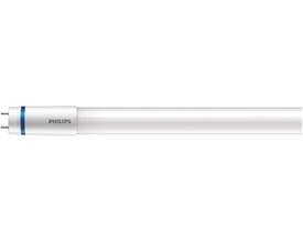 Philips Master LED T8-lysrør på 1500 mm, hvidt og set vandret med Philips-logo og stikben i den ene ende.