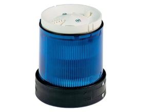 Schneider Electric Harmony XVB fast blå lysenhed med riflet, cylindrisk kuppel, hvid top og sort sokkel, 70 mm.