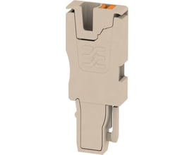 Weidmüller stik APG 2.5/1 i beige, med synlige orange PUSH IN terminaler og Wemid materiale.