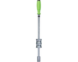 Kukko 22-0+05 glidehammer med grønt håndtag, metalstang og glidestykke; den har 200 mm slaglængde og vejer 5 kg.