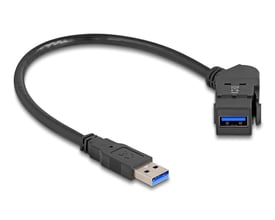 DeLock Keystone USB-kabel med Type-A hanstik og vinklet Type-A hunport til panelmontering, 30 cm og 5 Gbps.