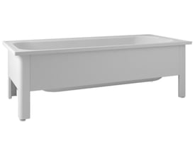 Svedbergs badekar 1205 i hvid emaljeret stål, 1500 x 700 mm, vist fra siden med ben og uden frontpanel.