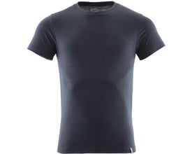 Mascot T-shirt i mørk marineblå, størrelse L, med moderne pasform, rund hals og ribkant. Fremstillet af økologisk bomuld og genanvendt polyester.