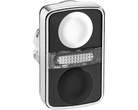 Schneider Electric Harmony XB4 dobbelttryksknaphoved med sort knap og hvid LED lys på 22mm montagehul.