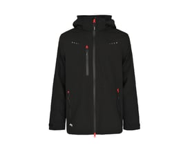Sort Lyngsøe Rainwear F2026-regnjakke i størrelse 2XS med hætte, gennemgående lynlås og røde lynlåstrækkere.