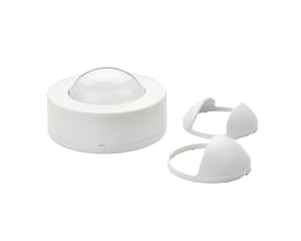 SG Armaturen Connect Wireless Motion Sensor OCC-ZPG med IP65-klassificering, hvid, vist med tilbehørsdele.