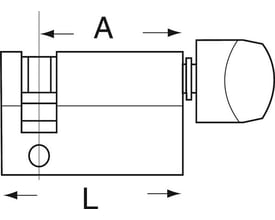 Teknisk tegning af EVVA KHZ 32 halv profilcylinder med vrider, hvor A-målet på 32 mm er markeret.