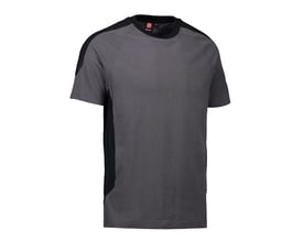 ID Identity Pro Wear T-shirt i sølvgrå og sort, str. 4XL, med synlig ID-mærke i kraven.