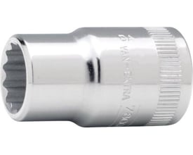 Bahco 15mm tolvkanttop med 1/2 drev, vist fra siden med detaljeret rulletering og glansfuld polering.