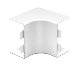 OBO Bettermann WDKH-I60110RW indvendigt hjørne set fra en let vinkel, viser 60x110 mm dimensioner og hvid, halogenfri plastkonstruktion.