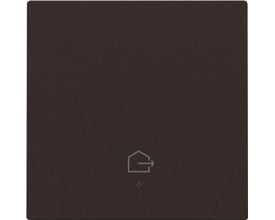 Niko tangent med 'forlad hjem' symbol og LED i mørkebrun, viser en stilren og moderne smart home-løsning.