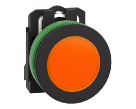 Schneider Electric Flush XB5F signallampe i orange LED med sort ramme og grøn fastgørelse, 230V.