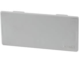 Perlehvidt plast endestykke til Hager LFH40060/61 kabelkanal, 40x60mm, vist i en vinkel med et svagt logo.
