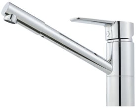 Mora Cera K2 køkkenarmatur i blank krom med lav tud og et enkelt greb, perfekt til montering på bord eller vask.