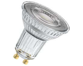 LED PAR16 pære med GU10 fatning, 2,4W, 230lm og 940 farvetemperatur, fremstillet i klar plast med ribbet overflade.