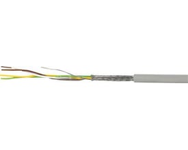 Fleksibelt, skærmet multikabel LIYCY-P TR med 4 ledere, 2x2x0,50 mm², med grå PVC-kappe og flettet kobberskærm.